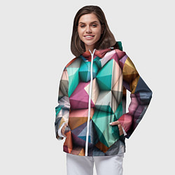 Ветровка с капюшоном женская Полигональные объемные кубы и тетраэдры в пастельн, цвет: 3D-белый — фото 2