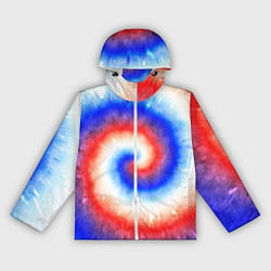 Ветровка с капюшоном женская Тай-дай Российский флаг, цвет: 3D-белый