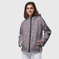 Ветровка с капюшоном женская Паттерн - Барби и серый фон, цвет: 3D-черный — фото 2