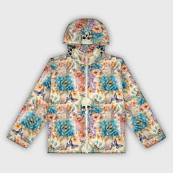 Женская ветровка Череп в цветах с бабочками узор