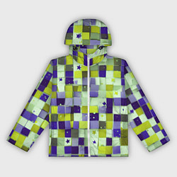 Ветровка с капюшоном женская Ретро квадраты болотные, цвет: 3D-белый