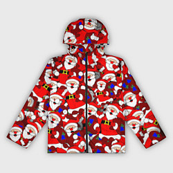 Ветровка с капюшоном женская Новогодний паттерн с дедами морозами, цвет: 3D-черный