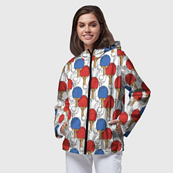 Ветровка с капюшоном женская Настольный теннис - ракетки, цвет: 3D-черный — фото 2