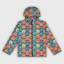 Ветровка с капюшоном женская Вязаные цветочки паттерн, цвет: 3D-черный