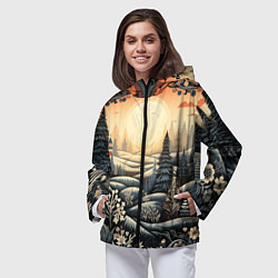 Ветровка с капюшоном женская Зимний предновогодний пейзаж, цвет: 3D-черный — фото 2