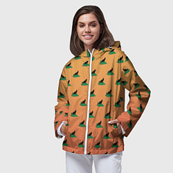 Ветровка с капюшоном женская Черный кот в новогодней шапке уронил елку, цвет: 3D-белый — фото 2