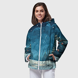 Ветровка с капюшоном женская Зеленые елки новый год, цвет: 3D-белый — фото 2