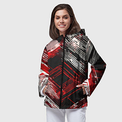 Ветровка с капюшоном женская Киберпанк линии белые и красные, цвет: 3D-черный — фото 2