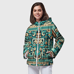 Ветровка с капюшоном женская Абстрактный паттерн в ацтекском стиле, цвет: 3D-белый — фото 2