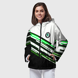 Ветровка с капюшоном женская Skoda sport stripes line, цвет: 3D-черный — фото 2