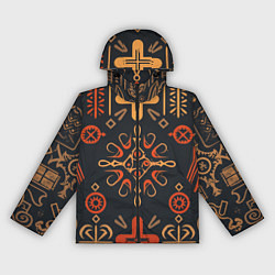 Ветровка с капюшоном женская Орнамент в славянском стиле, цвет: 3D-черный