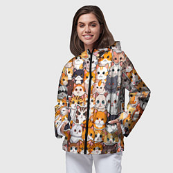 Ветровка с капюшоном женская Очень много котиков, цвет: 3D-черный — фото 2