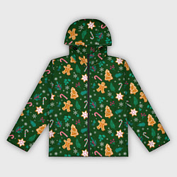 Ветровка с капюшоном женская New year pattern with green background, цвет: 3D-черный