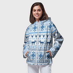 Ветровка с капюшоном женская Blue sweater with reindeer, цвет: 3D-белый — фото 2