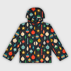 Женская ветровка Новогодние ёлочные игрушки на черном фоне