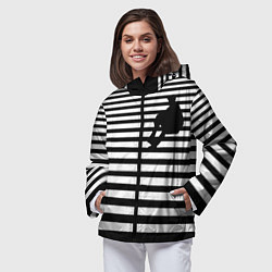 Ветровка с капюшоном женская Силуэт на чёрно белом полосы, цвет: 3D-черный — фото 2