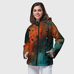 Ветровка с капюшоном женская Акварельные брызги в оранжевом, цвет: 3D-черный — фото 2