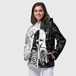 Ветровка с капюшоном женская Чернобелая девушка скелет, цвет: 3D-белый — фото 2