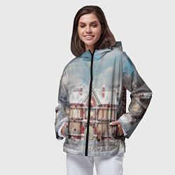 Ветровка с капюшоном женская Звездное кружево новогодней ночи, цвет: 3D-черный — фото 2