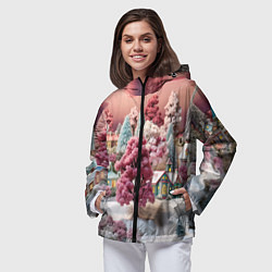 Ветровка с капюшоном женская Зимний закат новый год, цвет: 3D-черный — фото 2