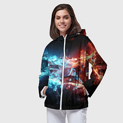 Ветровка с капюшоном женская Лед и пламя абстракция, цвет: 3D-белый — фото 2