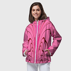 Ветровка с капюшоном женская Плавные линии на розовом фоне, цвет: 3D-белый — фото 2