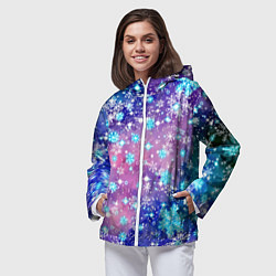 Ветровка с капюшоном женская Снежинки - морозный паттерн, цвет: 3D-белый — фото 2