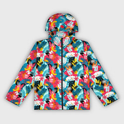Ветровка с капюшоном женская Тропический цветной узор, цвет: 3D-черный