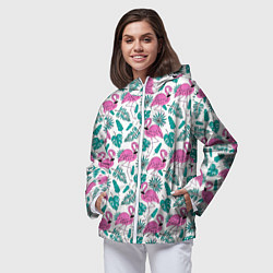 Ветровка с капюшоном женская Тропический розовый фламинго, цвет: 3D-белый — фото 2