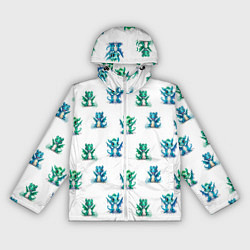 Ветровка с капюшоном женская Дракончики зеленые и синие - паттерн акварельный, цвет: 3D-белый