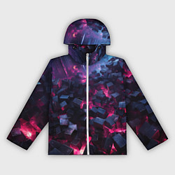 Ветровка с капюшоном женская Фиолетовые кубы в фиолетовом дыме, цвет: 3D-белый