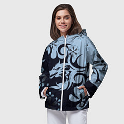 Ветровка с капюшоном женская Дракон со снежинками, цвет: 3D-белый — фото 2