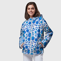 Ветровка с капюшоном женская Новогодняя гжельская роспись, цвет: 3D-белый — фото 2