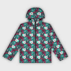 Ветровка с капюшоном женская Черепа с цветочным орнаментом, цвет: 3D-черный