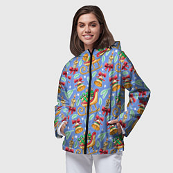 Ветровка с капюшоном женская Новогодний праздничный узор, цвет: 3D-черный — фото 2