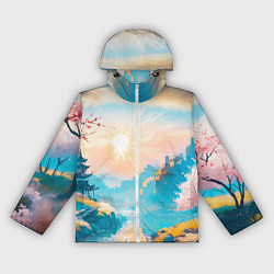 Женская ветровка Японский город вдали и цветущая Сакура у реки