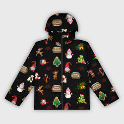 Ветровка с капюшоном женская Много новогодних игрушек, цвет: 3D-черный