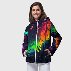 Ветровка с капюшоном женская Яркие пятна абстракции, цвет: 3D-белый — фото 2