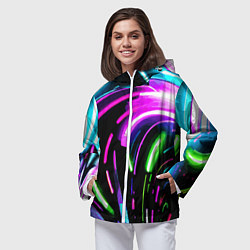 Ветровка с капюшоном женская Неоновая экспрессивная абстракция, цвет: 3D-белый — фото 2