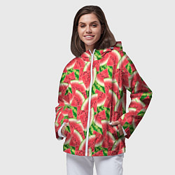 Ветровка с капюшоном женская Дольки сладкого арбуза, цвет: 3D-белый — фото 2