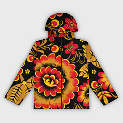 Ветровка с капюшоном женская Хохломская роспись красно-жёлтые цветы на чёрном ф, цвет: 3D-черный