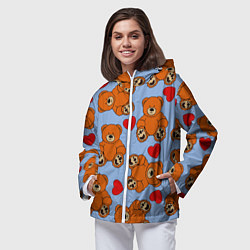 Ветровка с капюшоном женская Мишки и сердца на голубом фоне, цвет: 3D-белый — фото 2