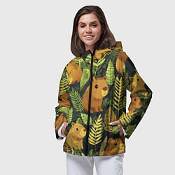 Ветровка с капюшоном женская Капибары - лесной маскировочный камуфляж, цвет: 3D-черный — фото 2