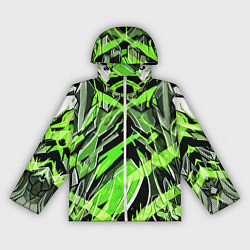 Ветровка с капюшоном женская Камень и зелёные полосы, цвет: 3D-белый