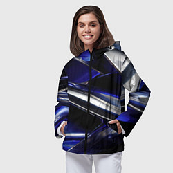 Ветровка с капюшоном женская Синие и серебреные абстрактные полосы, цвет: 3D-черный — фото 2