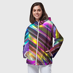 Ветровка с капюшоном женская Неоновый скрученный металл разноцветный, цвет: 3D-белый — фото 2