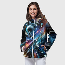 Ветровка с капюшоном женская Космос - футуризм, цвет: 3D-белый — фото 2