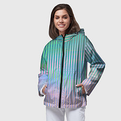 Ветровка с капюшоном женская Голографический эффект светлых тонов полос, цвет: 3D-черный — фото 2