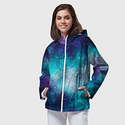Ветровка с капюшоном женская Космические туманности, цвет: 3D-белый — фото 2