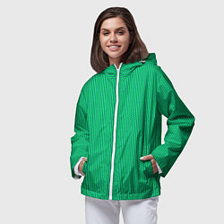 Ветровка с капюшоном женская Паттерн салатовый шестигранник, цвет: 3D-белый — фото 2